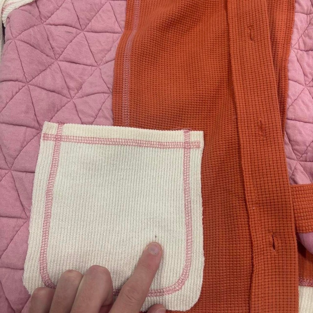 Mod Boutique Pink, White & Orange Quilted Jacket Geometric Pattern Size Small - Picture 2 of 7